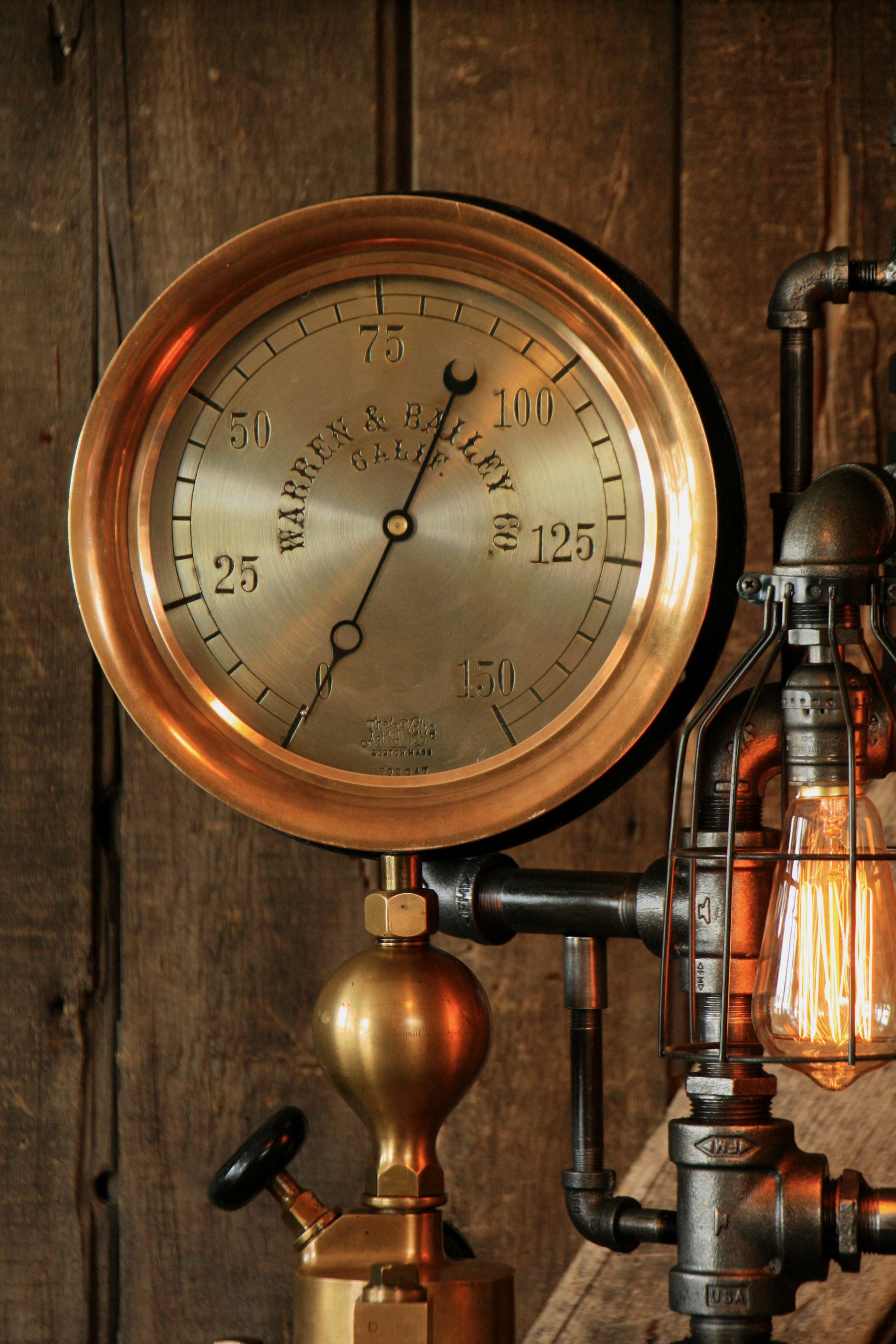 Steampunk Industrial, Rare Steam Gauge, Brass Oiler, #1497