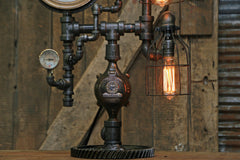 Steampunk Industrial Pipe Lamp / Antique Steam Gauge / Gear / Boston / Lamp #1765