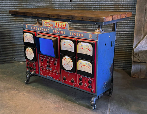 Steampunk Industrial / Antique Sun Engine Analyzer / Automotive / Barn wood Pub Table Bar / #3842