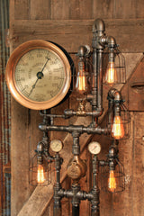 Steampunk Industrial / Antique Steam Gauge / Heine Boiler Company / St Louis / Floor Lamp #1543