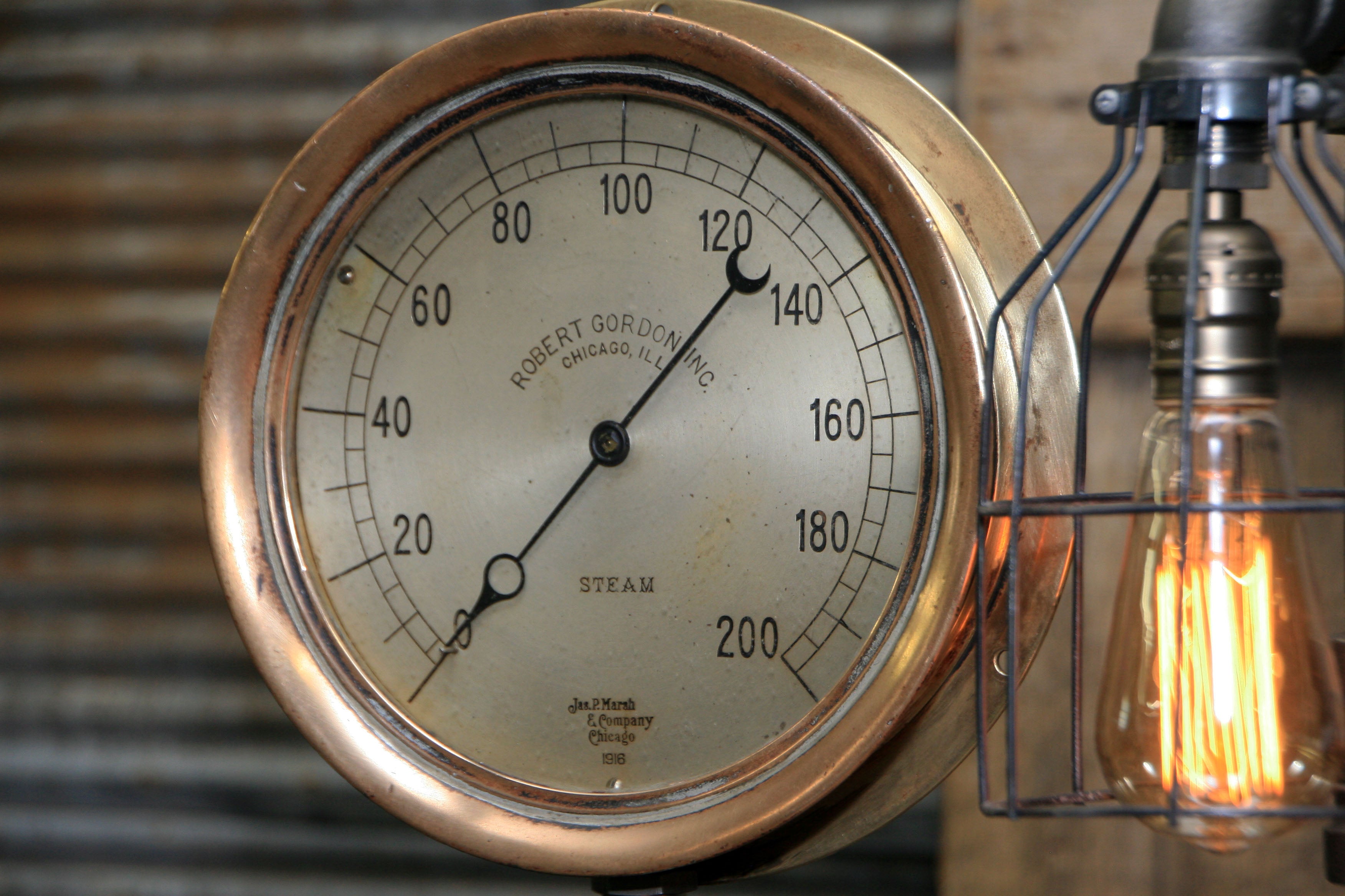 Steampunk Industrial / Antique Chicago Steam Gauge / Gear / Antique Oiler / Lamp #2052