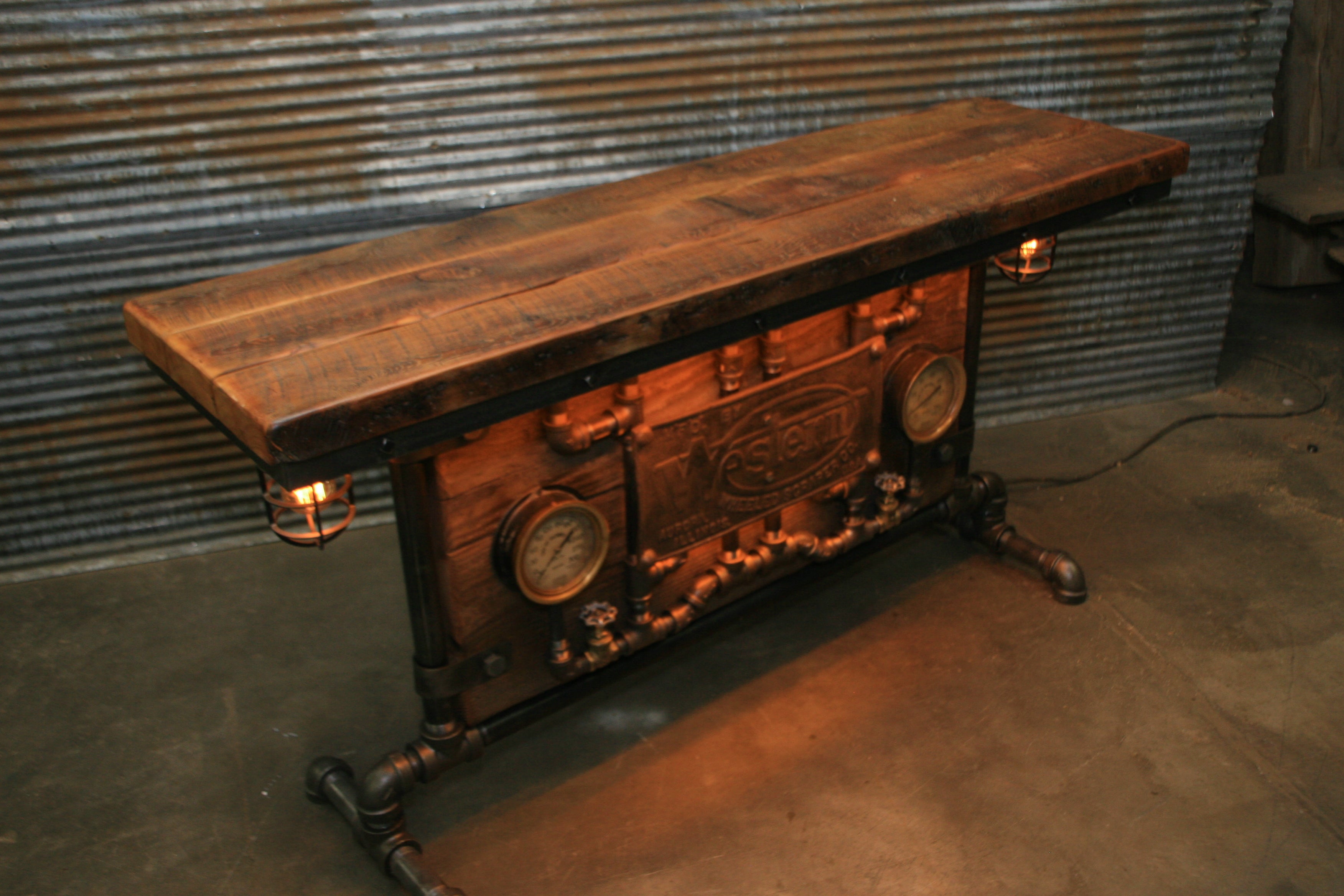 Steampunk Industrial / Barn wood / Steam Gauge / Table / Hallway Sofa / Table #2076