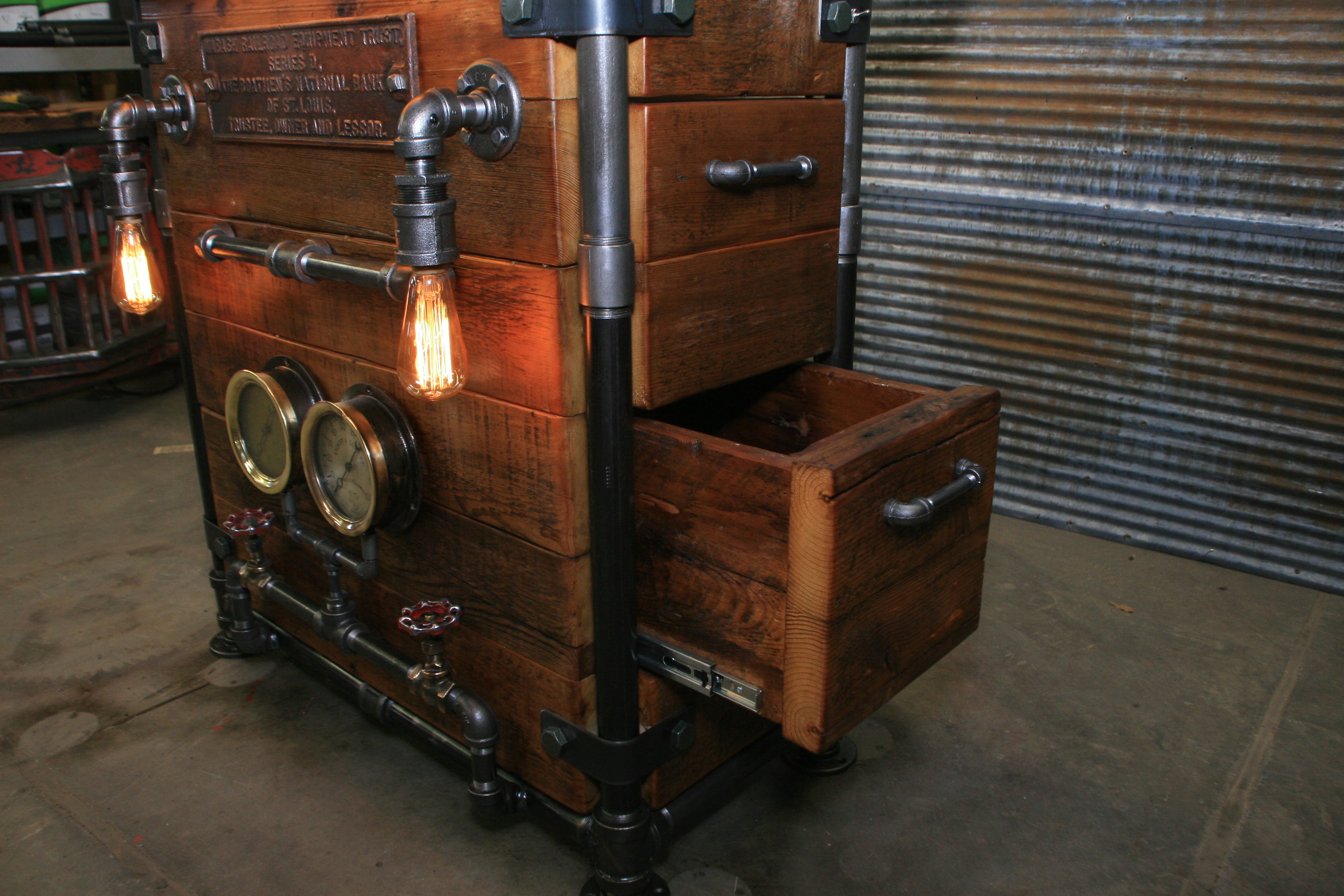 Steampunk Industrial / Pub or Bar Table / Barnwood / Steam gauge / Railroad / #1899