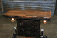 Steampunk Industrial Table / Antique Boiler Furnace Door / Barnwood / Table #2006