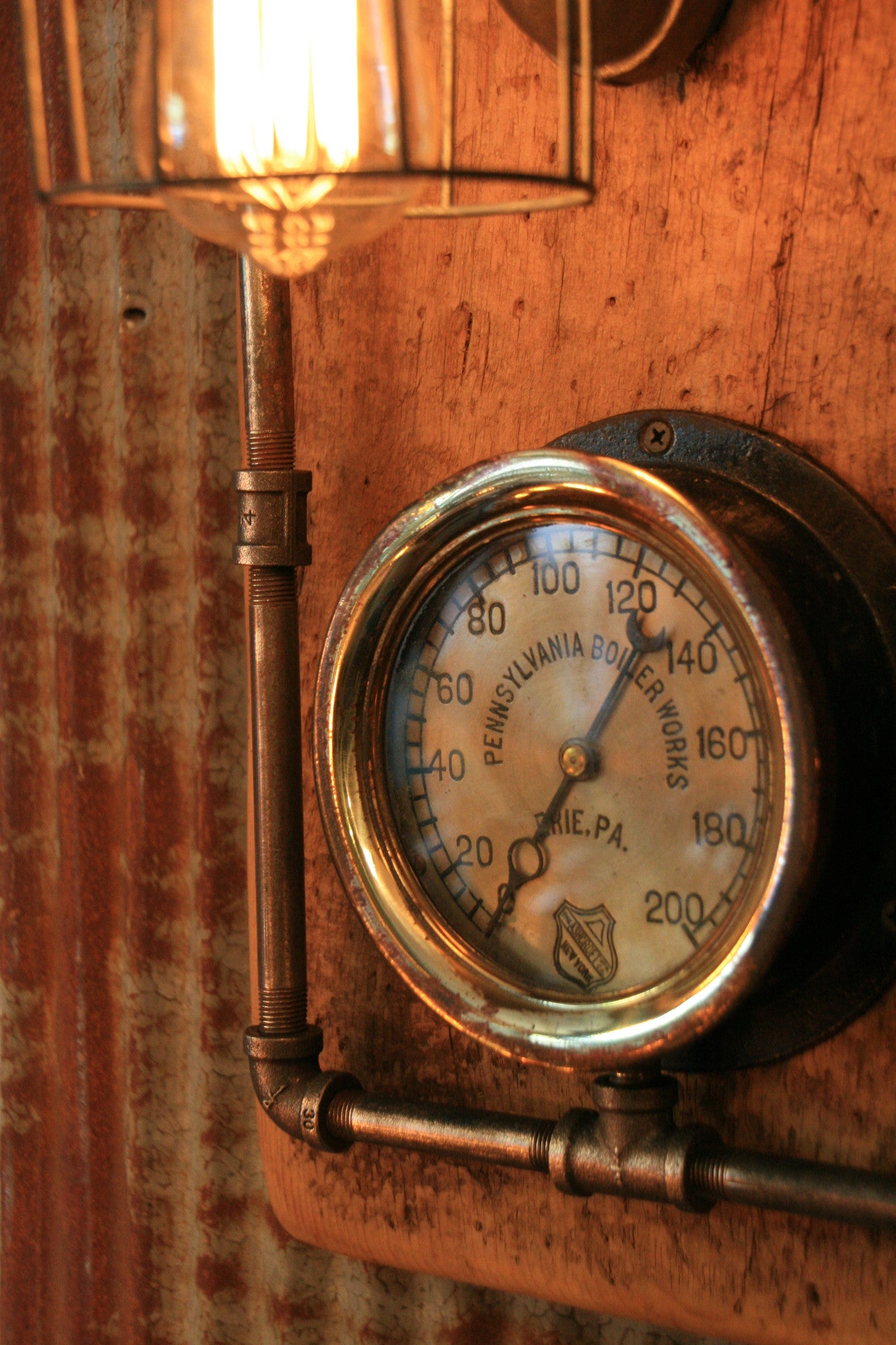 Steampunk, Industrial Barn Wood Wall Sconce, Steam Gauge - #628
