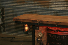 Steampunk Industirial Table / Antique Barn Wood / Furnace Door / Hallway Sofa Table #2056