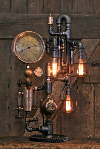 Steampunk Industrial / Steam Gauge Lamp / New York / Oiler / Lamp #2870