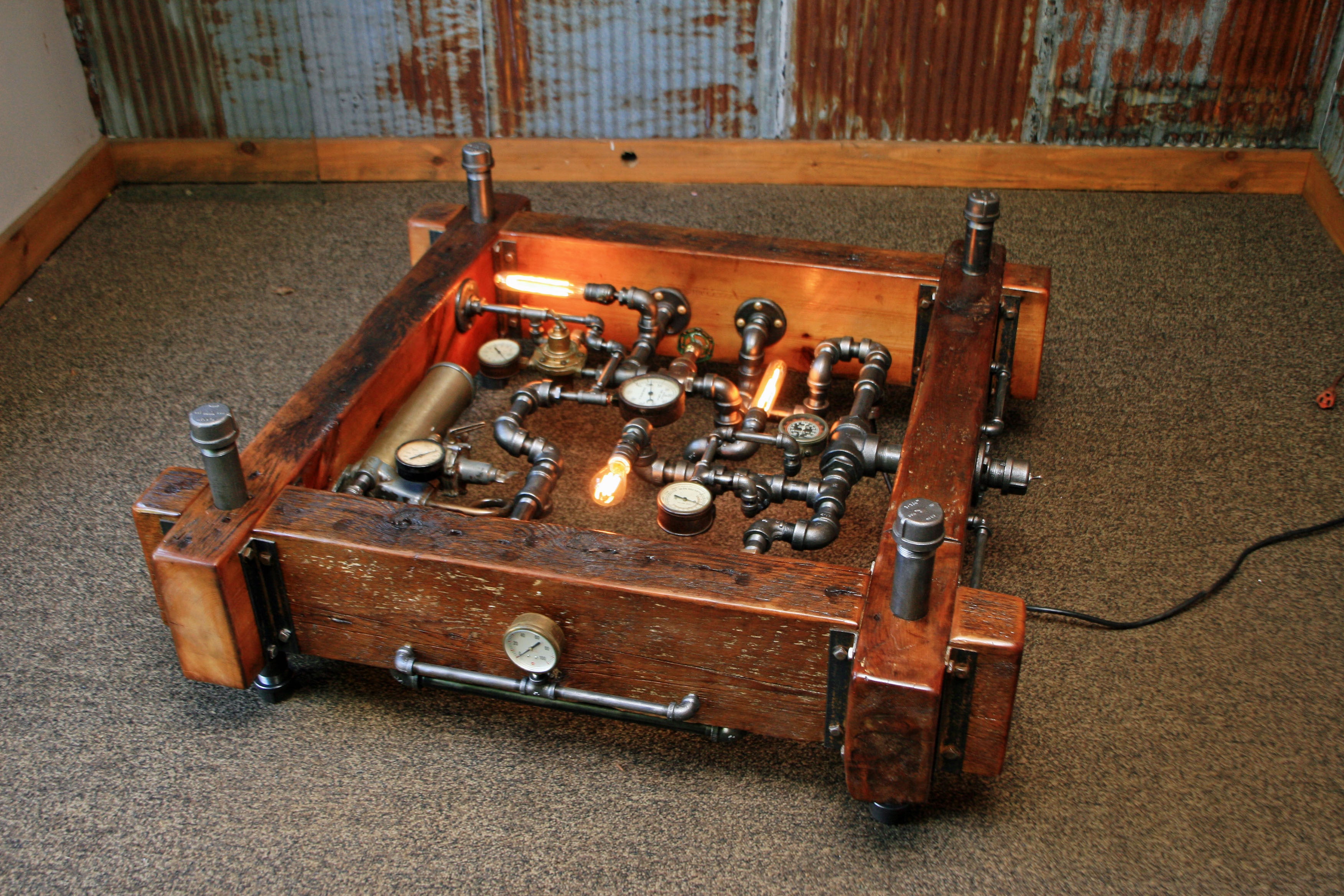 Steampunk Industrial Table / Coffee / Barn Wood / Gauges / Table #1513