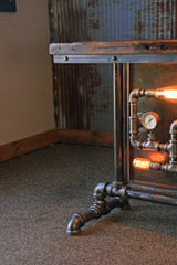 Steampunk Industrial Table / Pipes / Steam Gauge / Barn wood / Table #1468