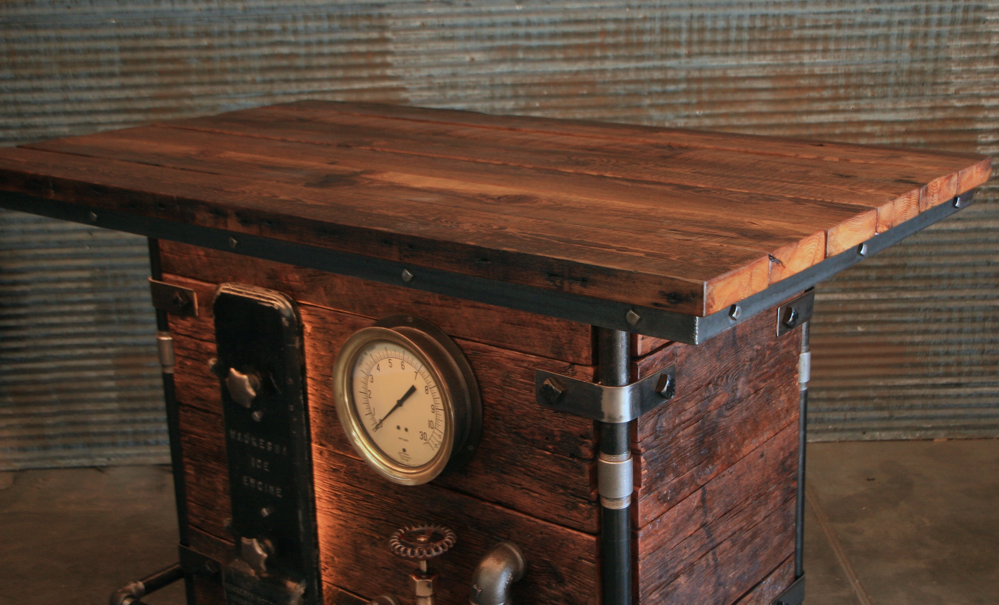 Steampunk Industrial / Bar / Barnwood /  42" Tall / Steam Gauge / Kegerator/ Pub Table / #3616