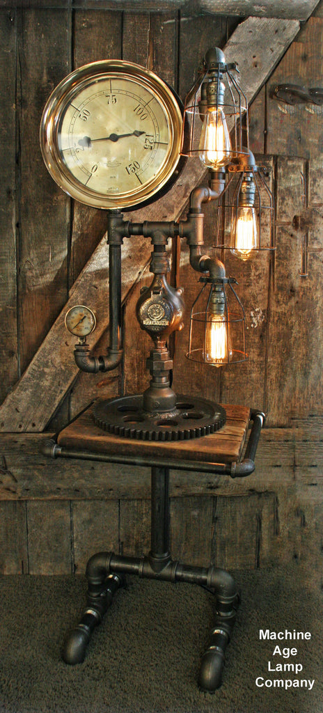 Steampunk Industrial Barn Wood and Lamp Table Stand Floor 5