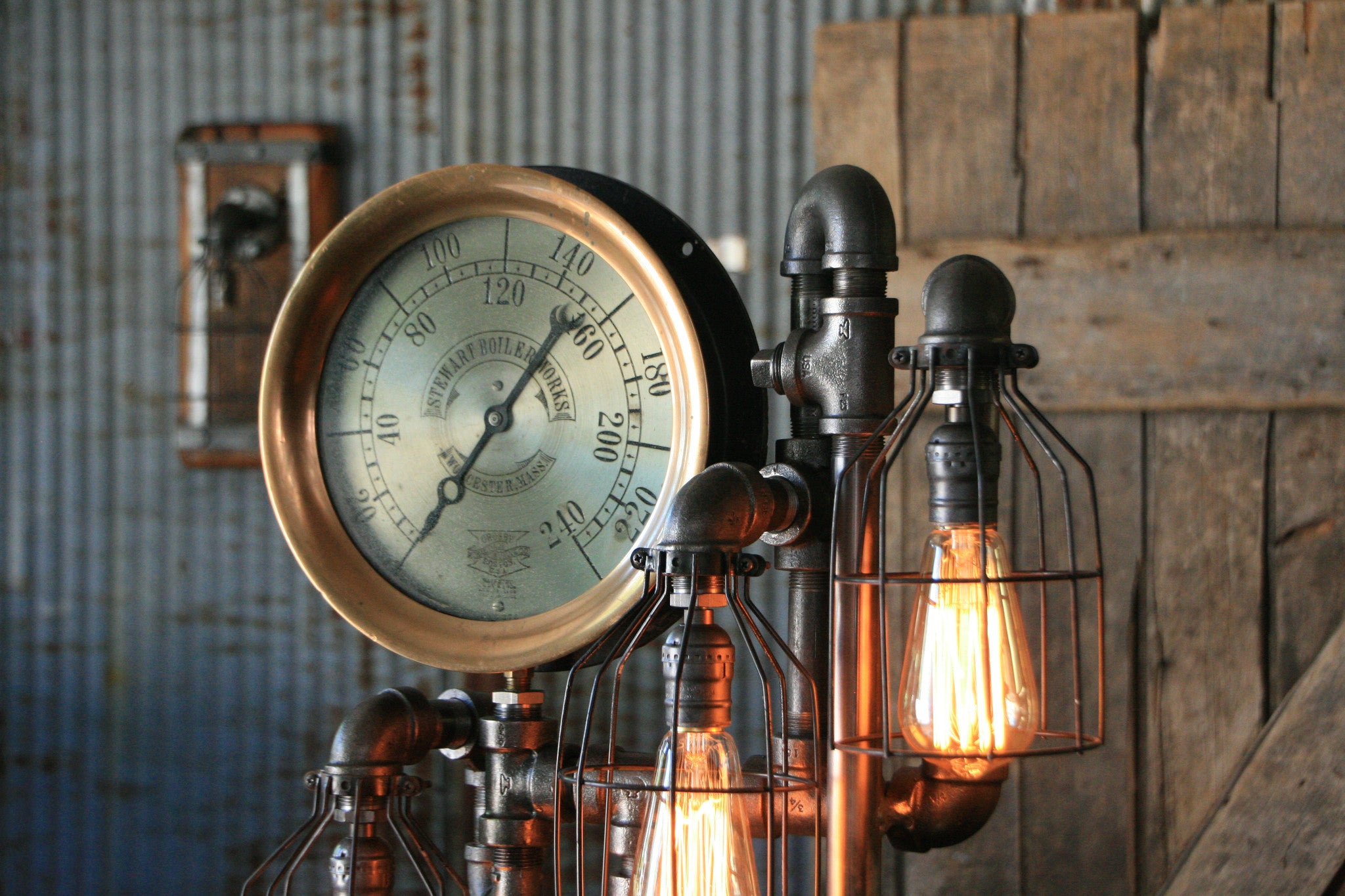Steampunk Industrial, Steam Gauge Lamp Worcester, Mass #973
