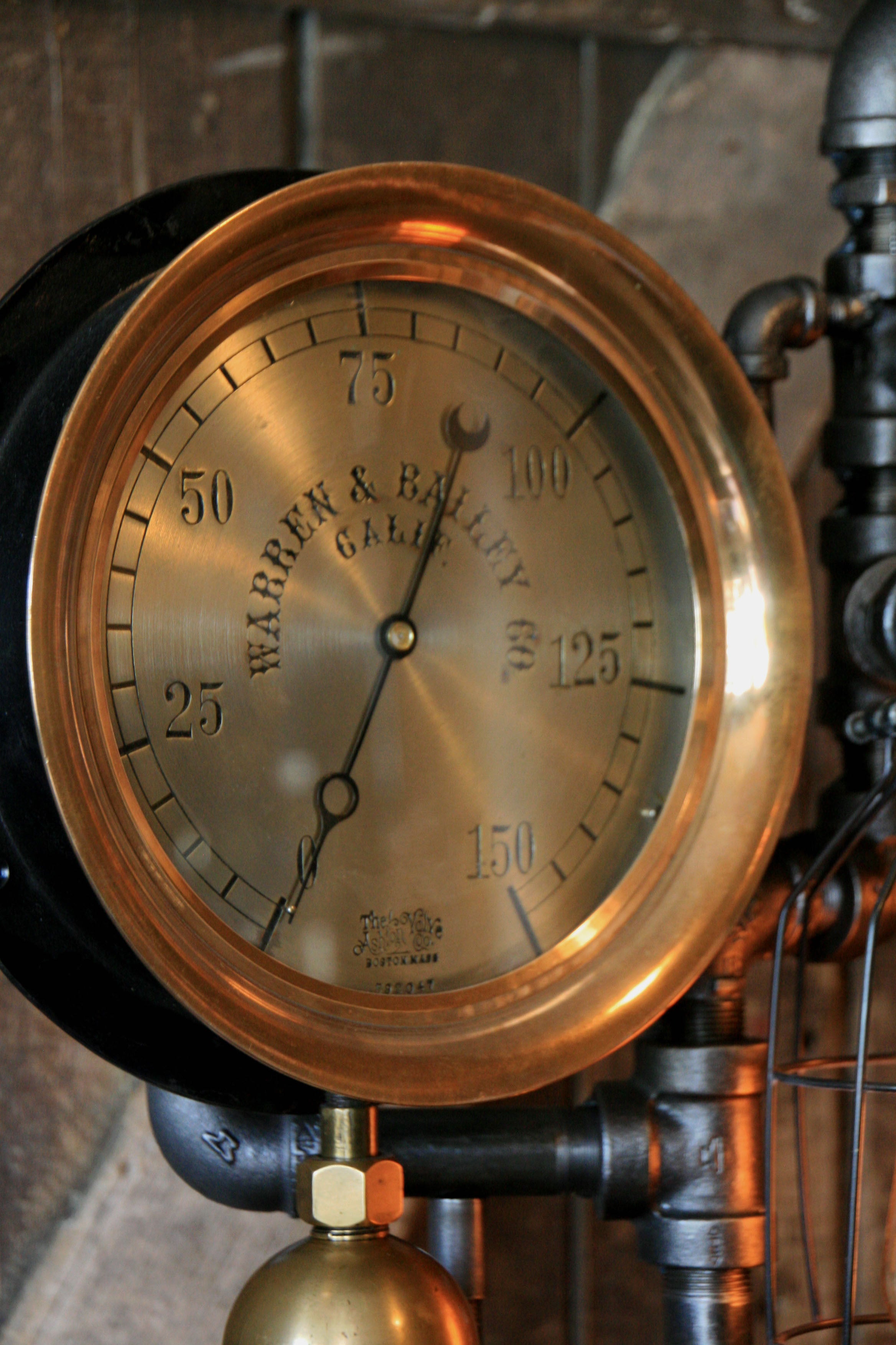 Steampunk Industrial, Rare Steam Gauge, Brass Oiler, #1497