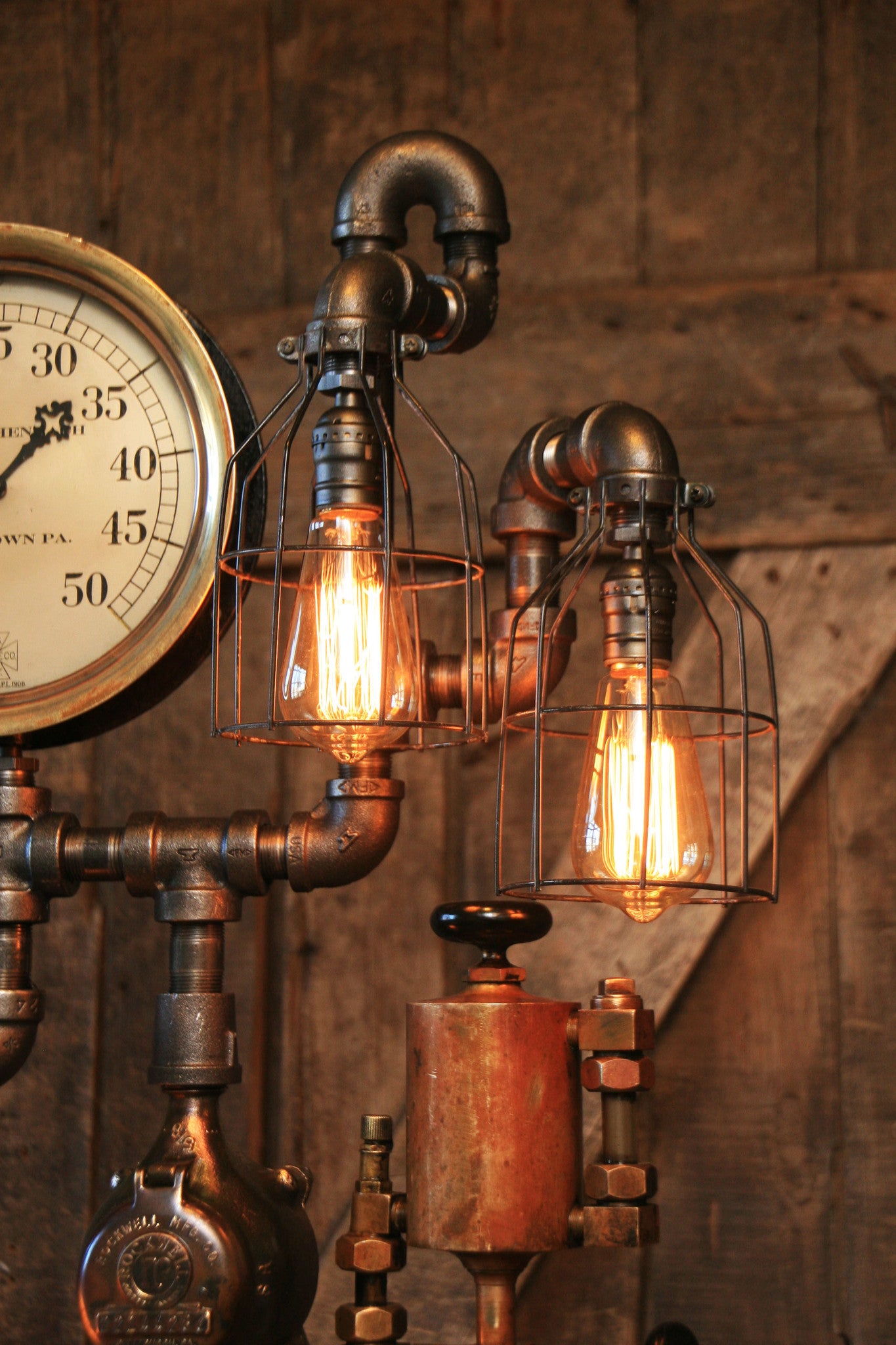 Steampunk Industrial Lamp, Steam Gauge and Oiler Gear #1247