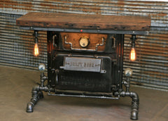 Steampunk Industrial / Boiler Furnace Door Table / Console / BarnWood top / Table #1700 sold