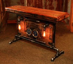 Industrial, Barn wood and Iron Frick Co Steam Gauge Table, Lamp Stand  #823