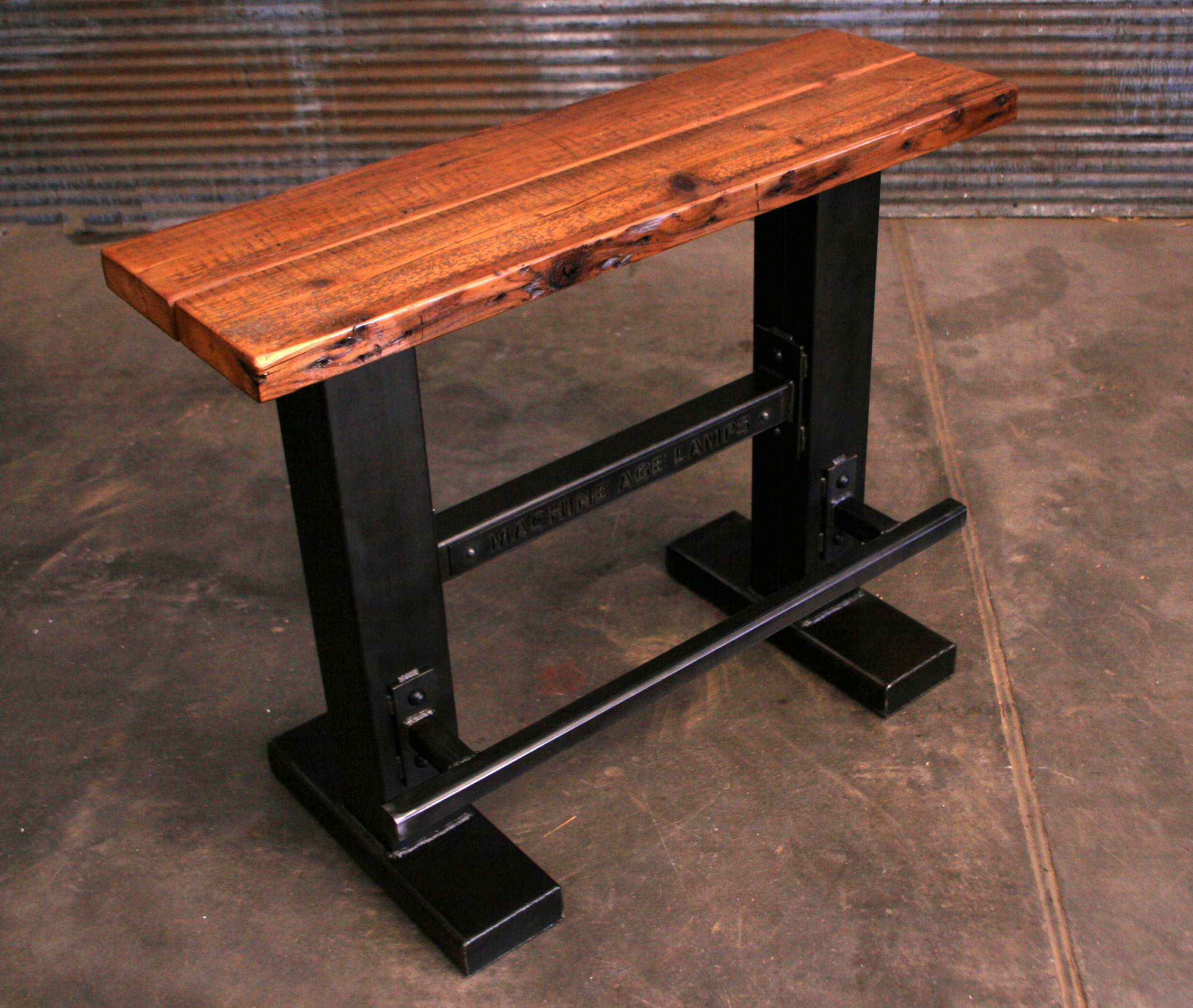 Steampunk Industrial / Iron Structure / Barnwood / Bench / Stool / Bar Rail / Bench #3712