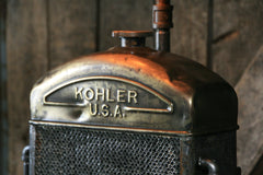 Steampunk Industrial Lamp, Brass Kohler Radiator, Green Shade #1001  SOLD