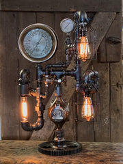Steampunk Industrial / Machine Age Lamp / Antique Steam Gauge  / Lamp #3080