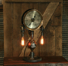 Steampunk Industrial / Antique 10" Steam Gauge / Gear Base / Lamp #2423