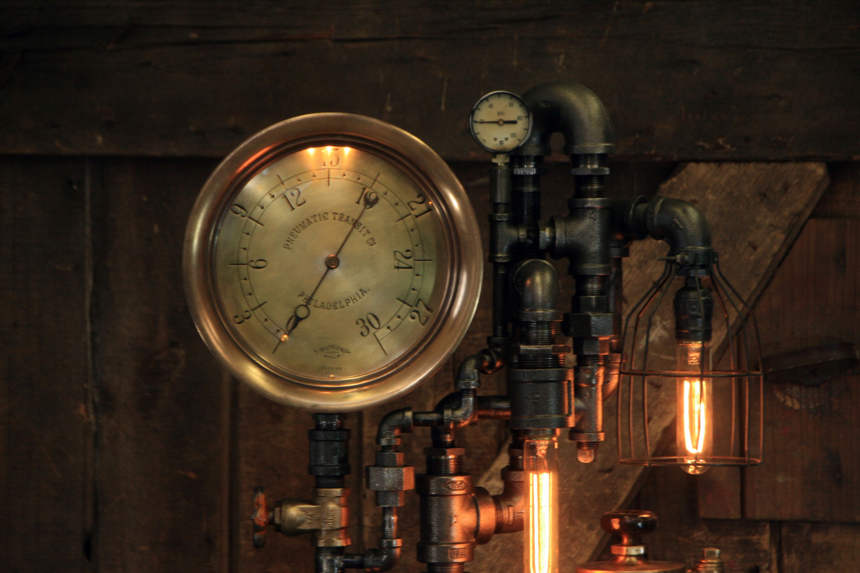 Steampunk Industrial / Antique 10" Steam Gauge / Philadelphia / Gear / Lamp #2425