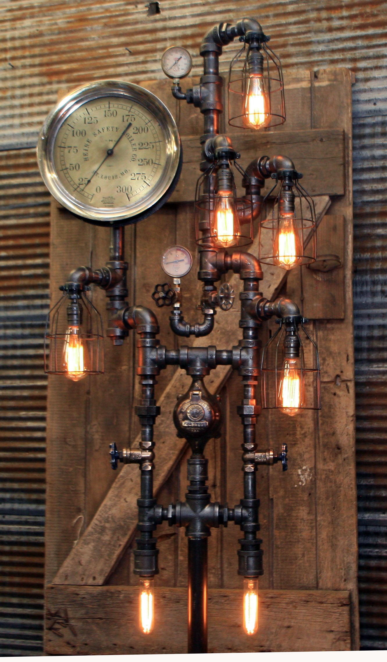 Industrial Steampunk / Antique Steam Gauge / Gear / St Louis / Floor Lamp #1872
