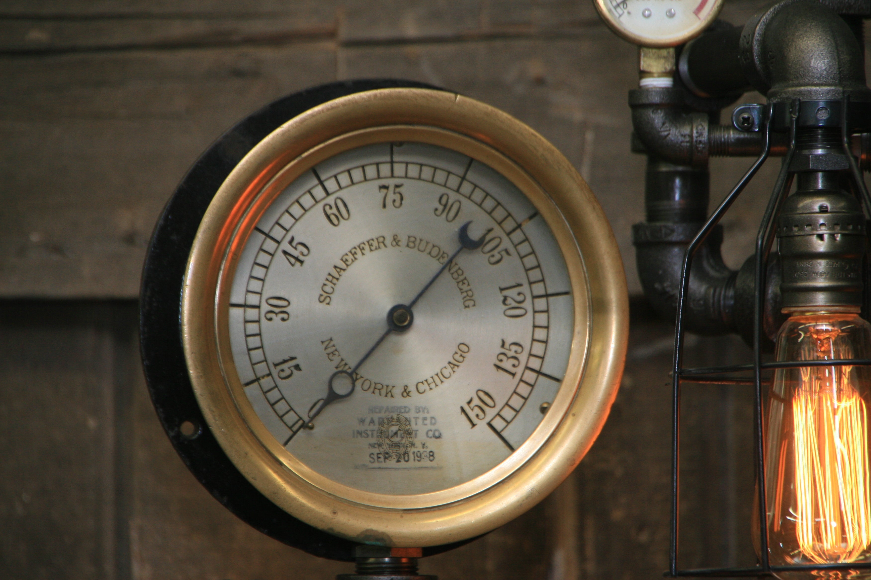 Steampunk Industrial / Vintage Brass Oiler and Steam Gauge / Chicago / Lamp #1808