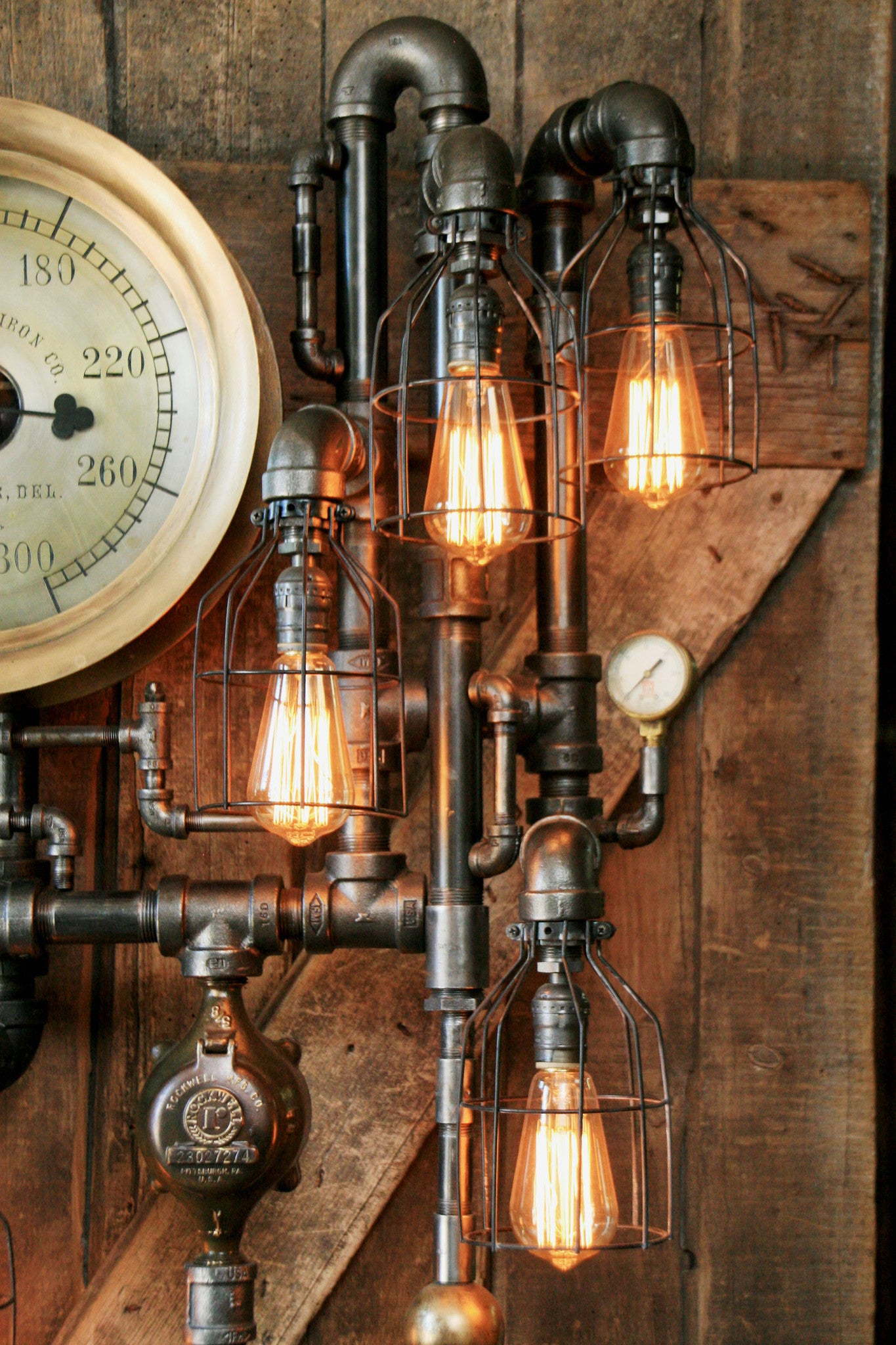 Steampunk Industrial Floor Lamp, Steam Gauge, Oiler  #902