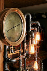 Steampunk, Industrial Pipe and Vintage Steam Gauge Floor Lamp #824