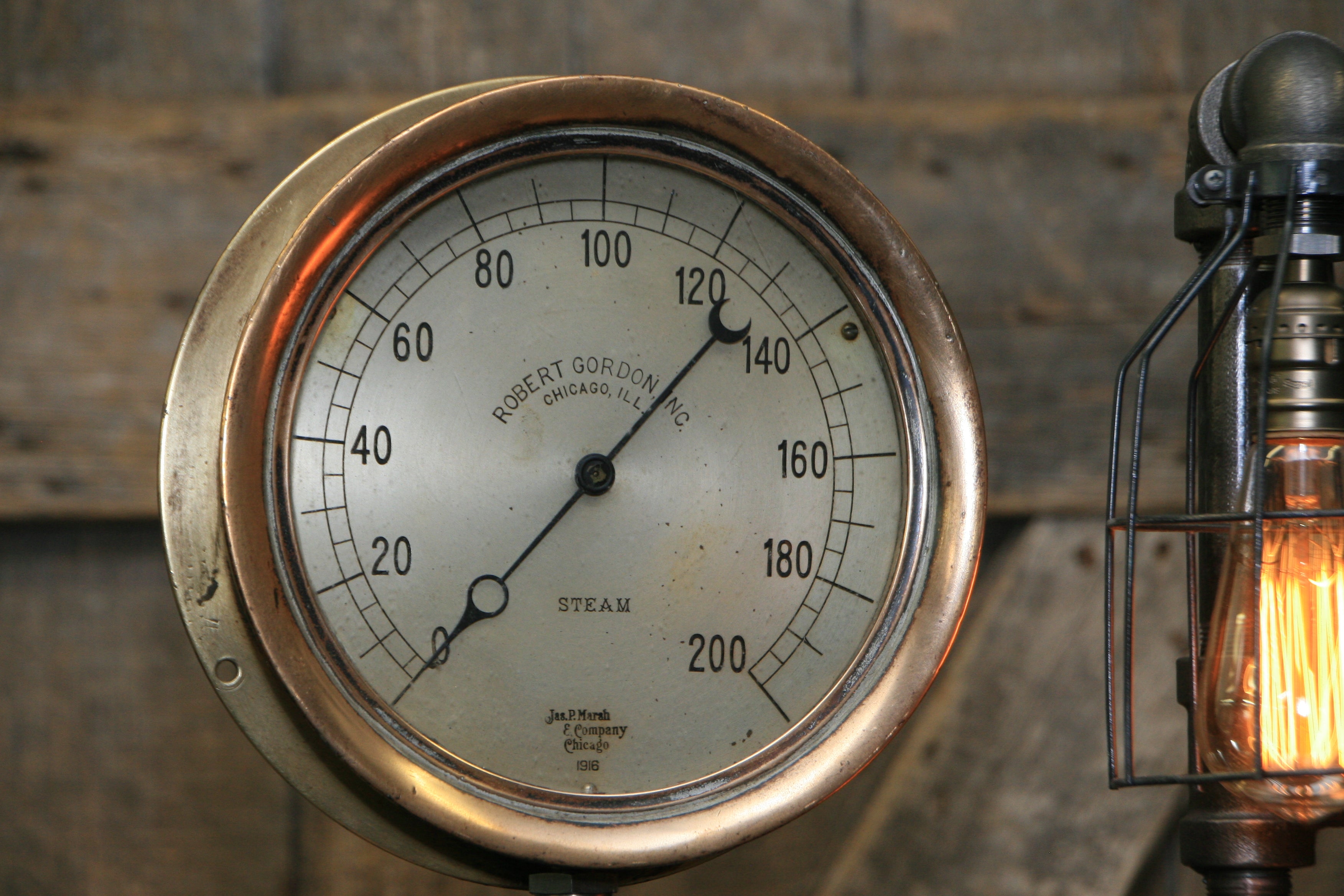 Steampunk Industrial / Antique Chicago Steam Gauge / Gear / Antique Oiler / Lamp #2052