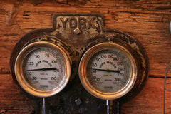 Steampunk Industrial / Table / Barn wood / Steam Gauge / York #1439 - SOLD