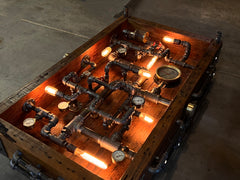 Steampunk Industrial Barnwood Coffee Table Steam Gauge #4065