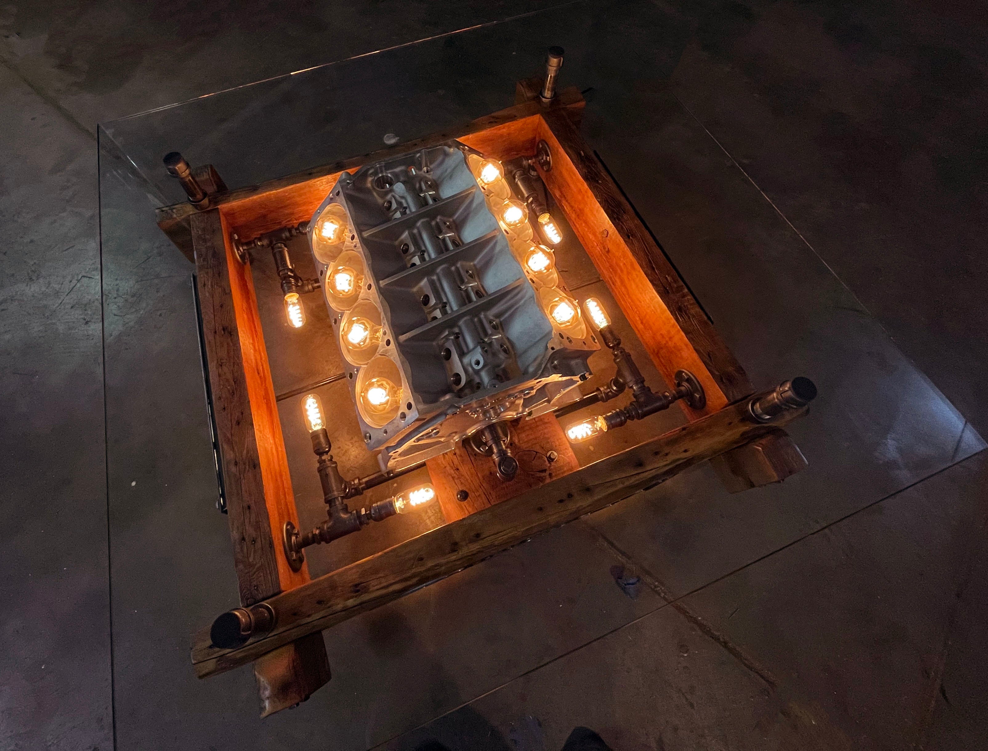 Steampunk Industrial / Carroll Shelby / 427 Engine Block  / Automotive / Barnwood / coffee Table #3330