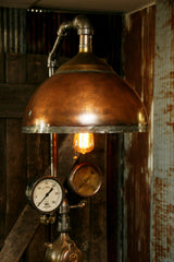 Steampunk Lamp, Antique Steam Gauge and Barn Wood Base #605 - sold