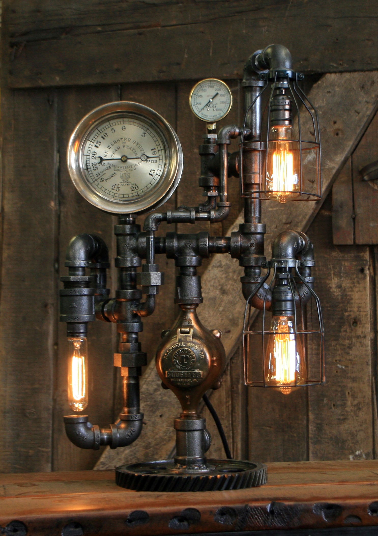 Steampunk Industrial / Steam Gauge Lamp / Camden/ Gear / Lamp #2458