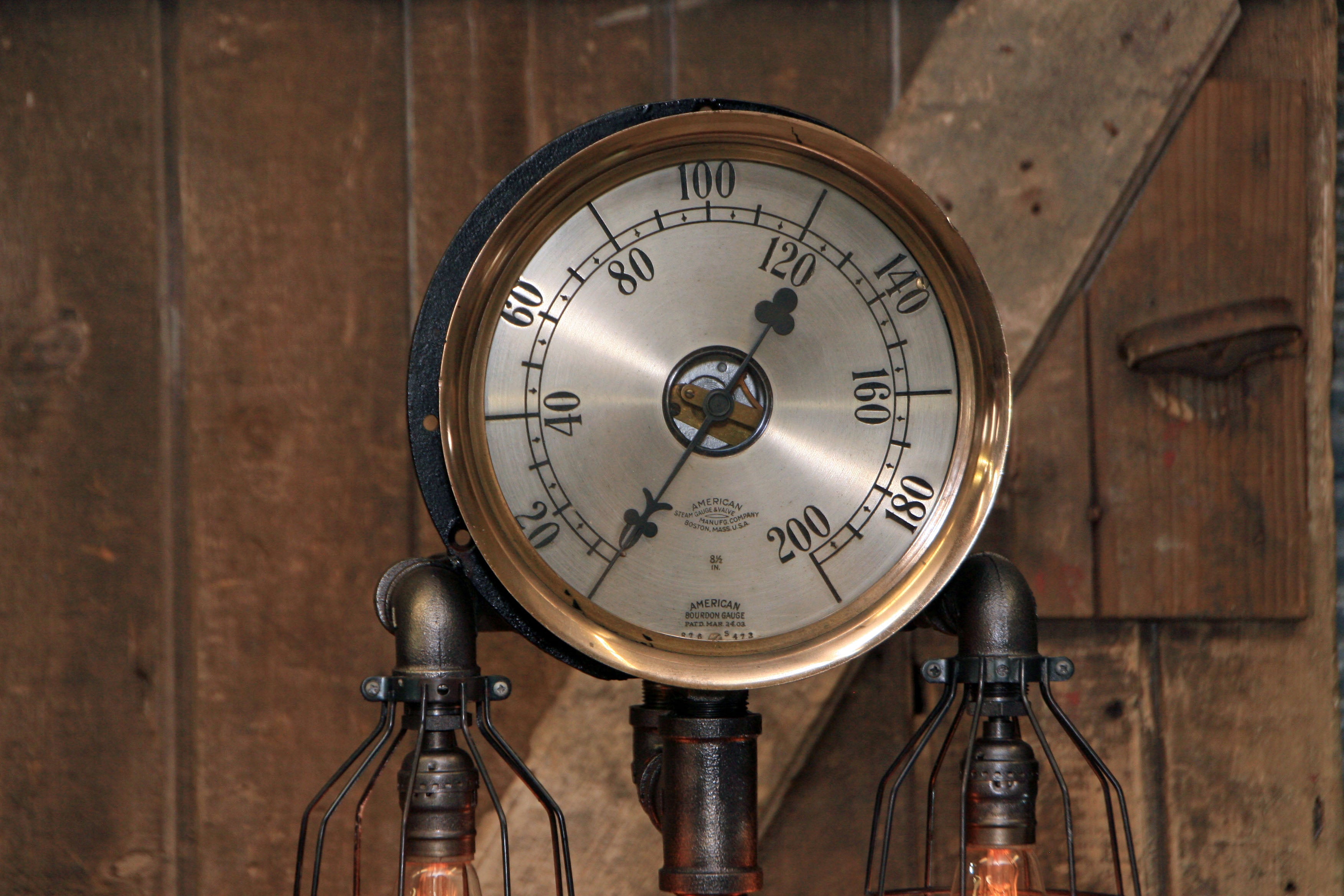 Steampunk Industrial / Antique 10" Steam Gauge / Gear Base / Lamp #2423
