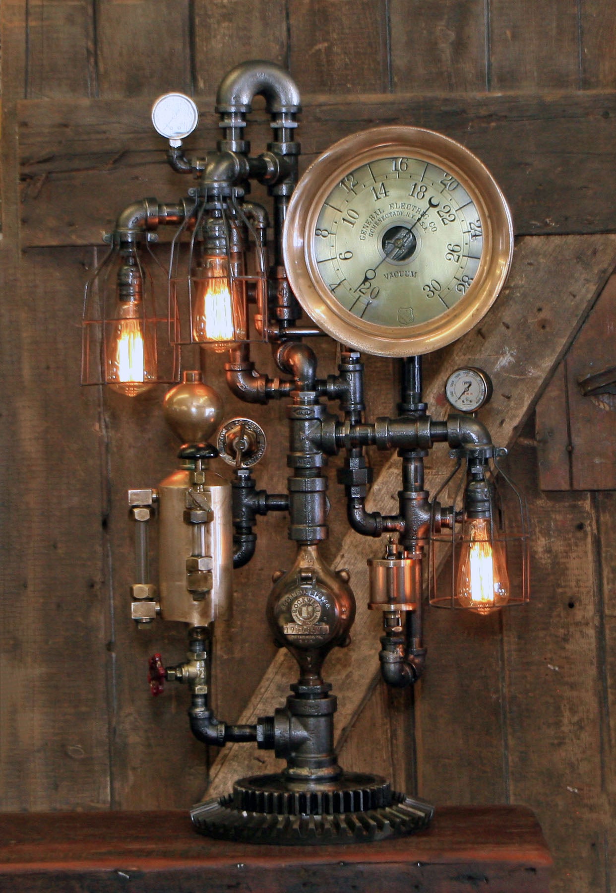 Steampunk Industrial / Steam Gauge Lamp / General Electric / Oiler / Lamp #2430