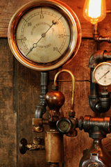 Steampunk Industrial, Steam Gauge and Brass Oiler Lamp - #776 - SOLD