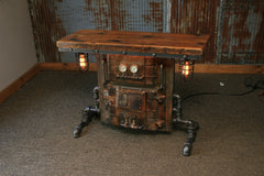 Steampunk Industrial / Antique Boiler Door / Lighting / Barn Wood / Console Hallway Sofa Table / #1542 sold