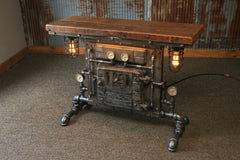 Steampunk Industrial / Antique Boiler Door / Lighting / Barn Wood / Console Hallway Sofa Table / #1531 sold