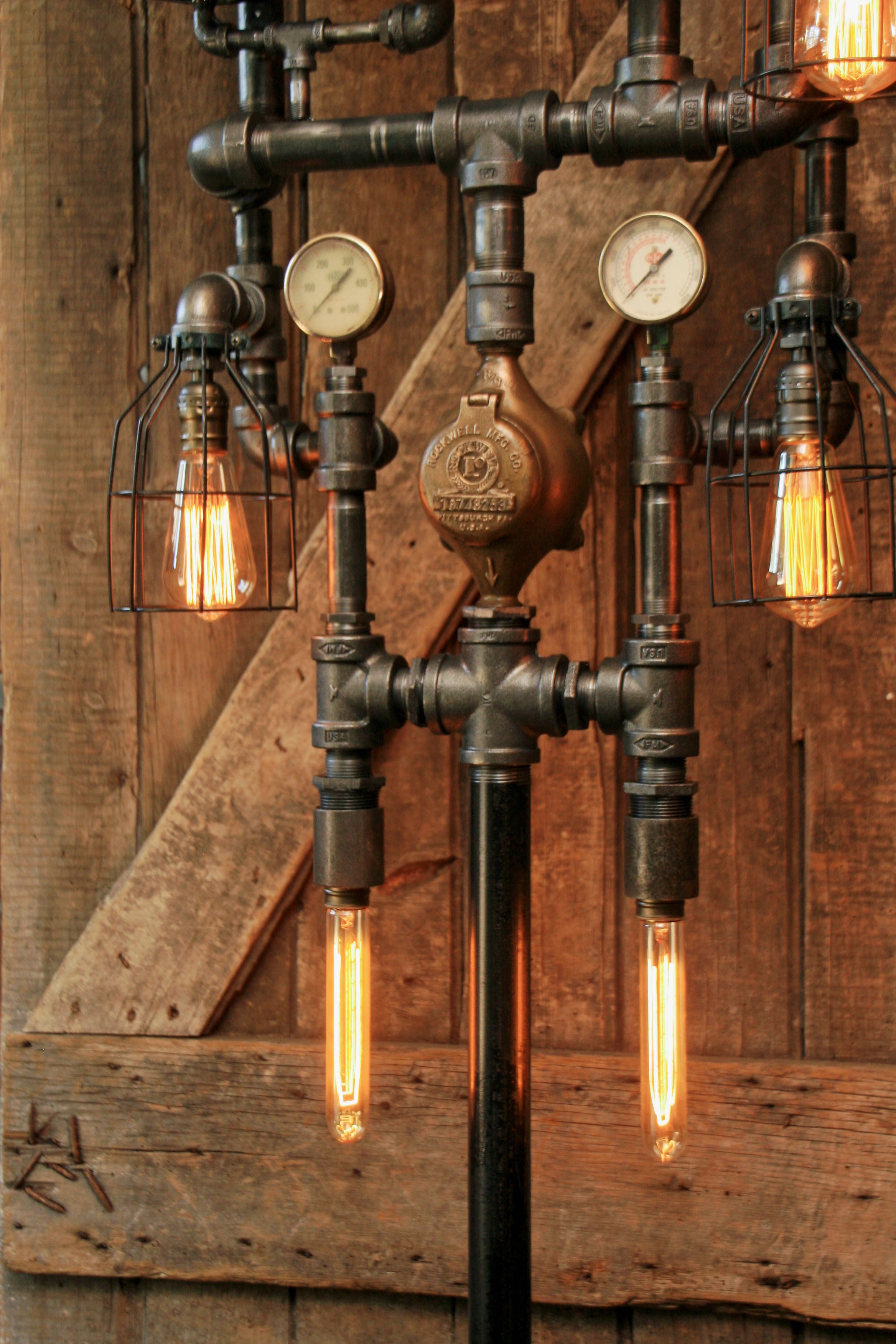 Steampunk Industrial / Antique Steam Gauge / Heine Boiler Company / St Louis / Floor Lamp #1543