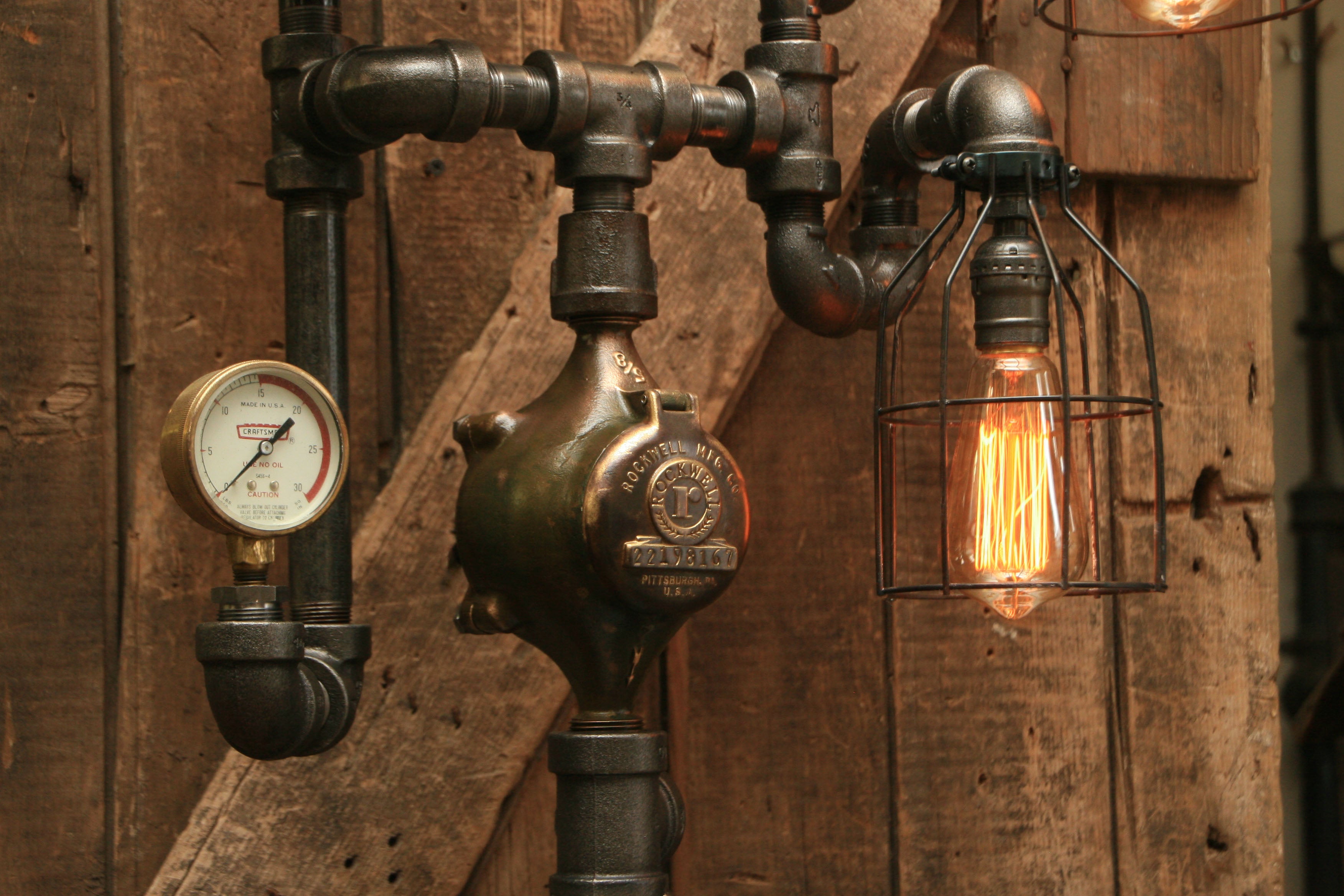 Steampunk Industrial / Chicago / Antique Steam Gauge / Gear / Lamp #1690