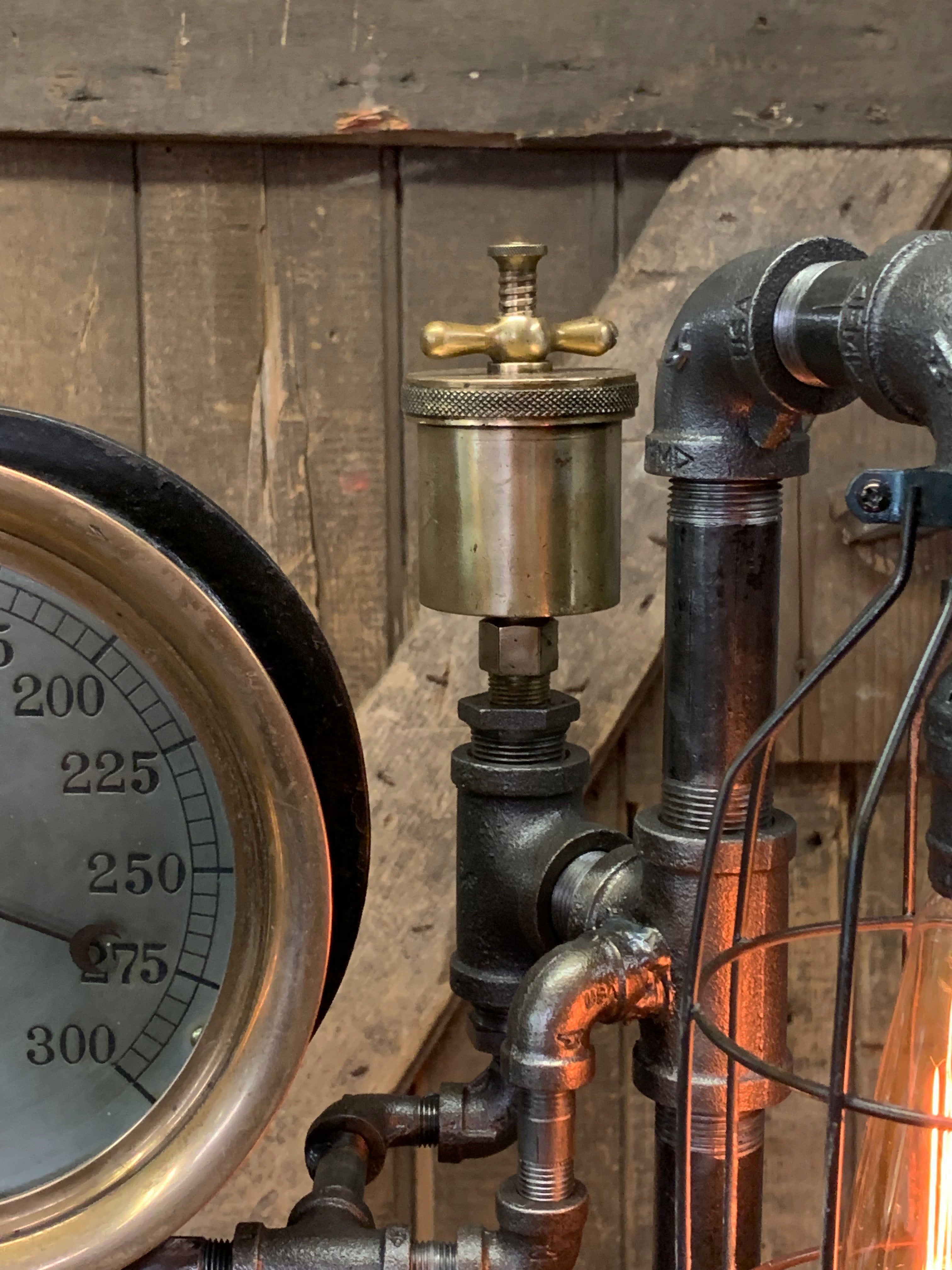 Steampunk Industrial / 8" Steam Gauge / Gear  / Gear Base / Lamp #2567