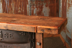 Industrial Antique Furnace Door Lamp Stand Table, Barn Wood Top, #747