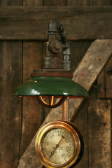 Steampunk Industrial Lamp, Steam Gauge, Green Shade  #237 - SOLD