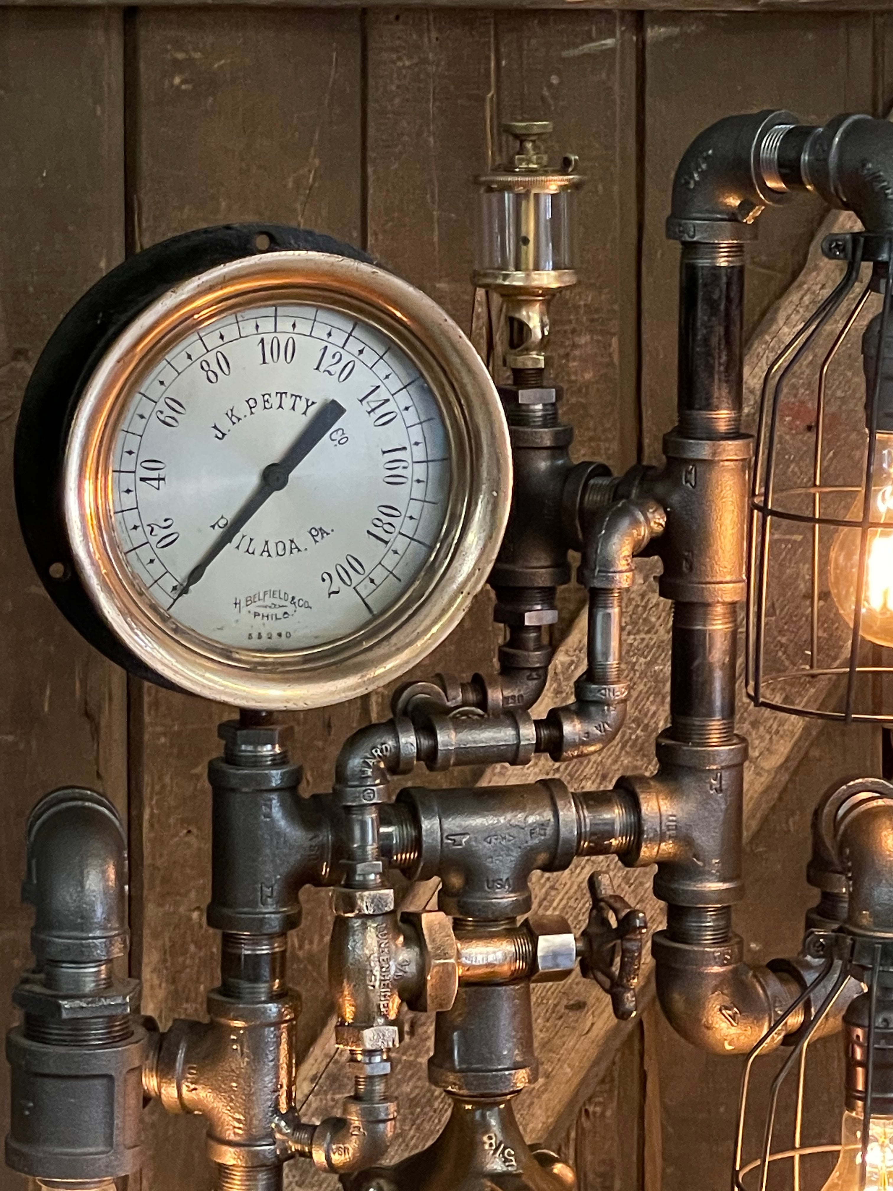 Steampunk Industrial / Steam Gauge Lamp / Gear / Oiler / Lamp #3321