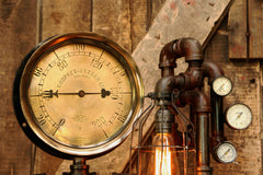 Steampunk Lamp, Antique 10" Steam Gauge and Gear Base #496 - SOLD