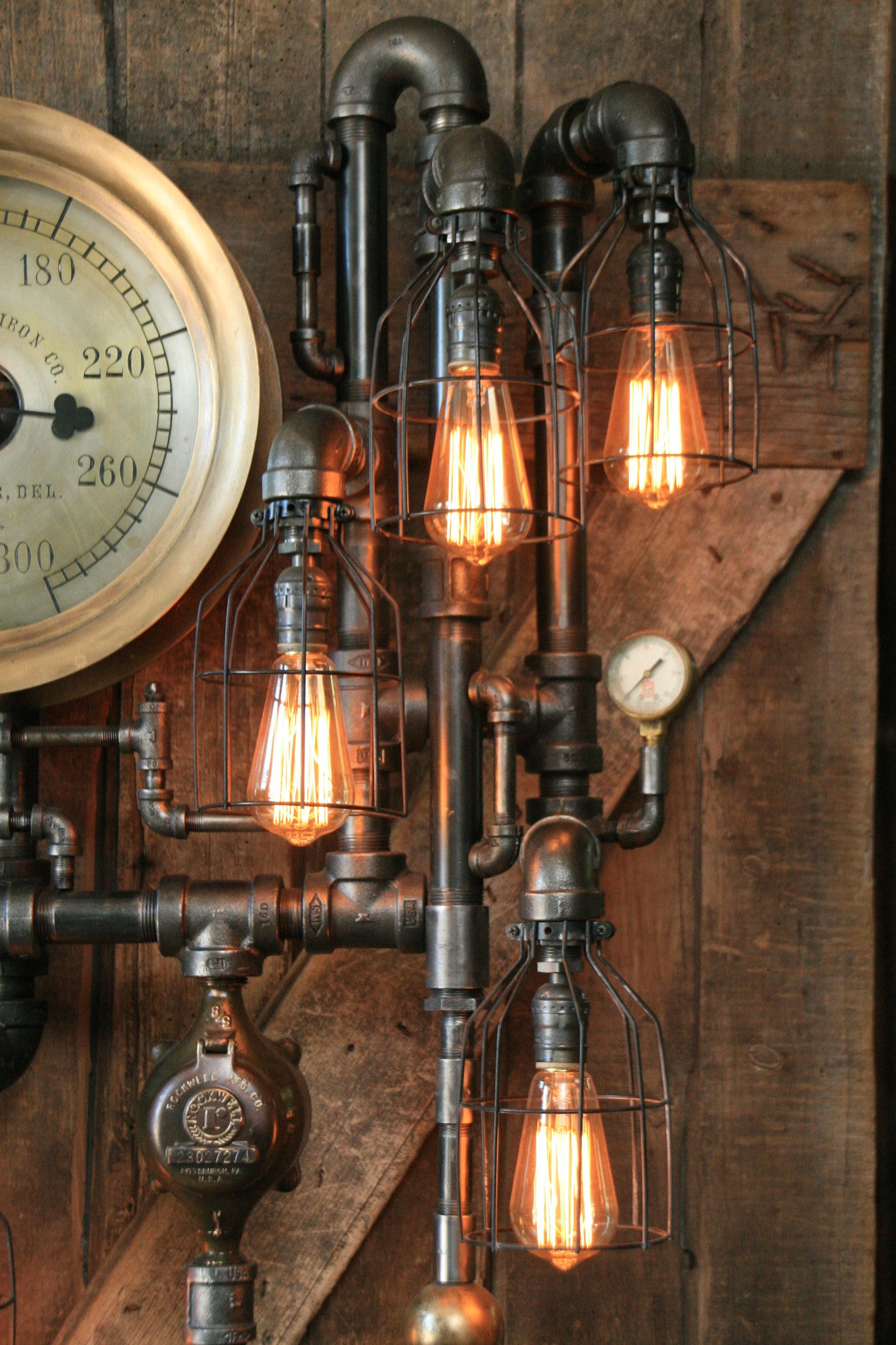 Steampunk Industrial Floor Lamp, Steam Gauge, Oiler  #902