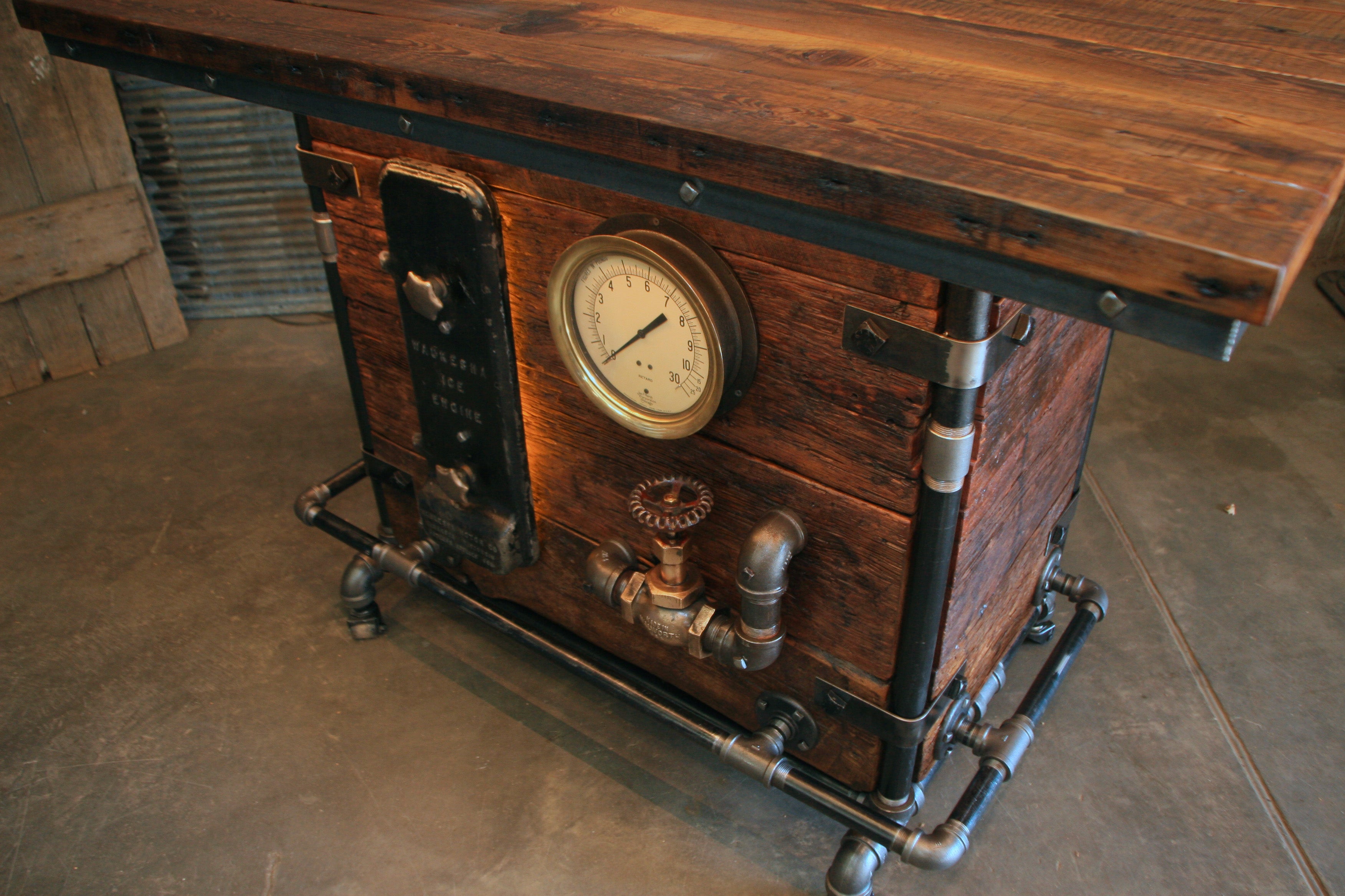 Steampunk Industrial / Bar / Barnwood /  42" Tall / Steam Gauge / Kegerator/ Pub Table / #3616