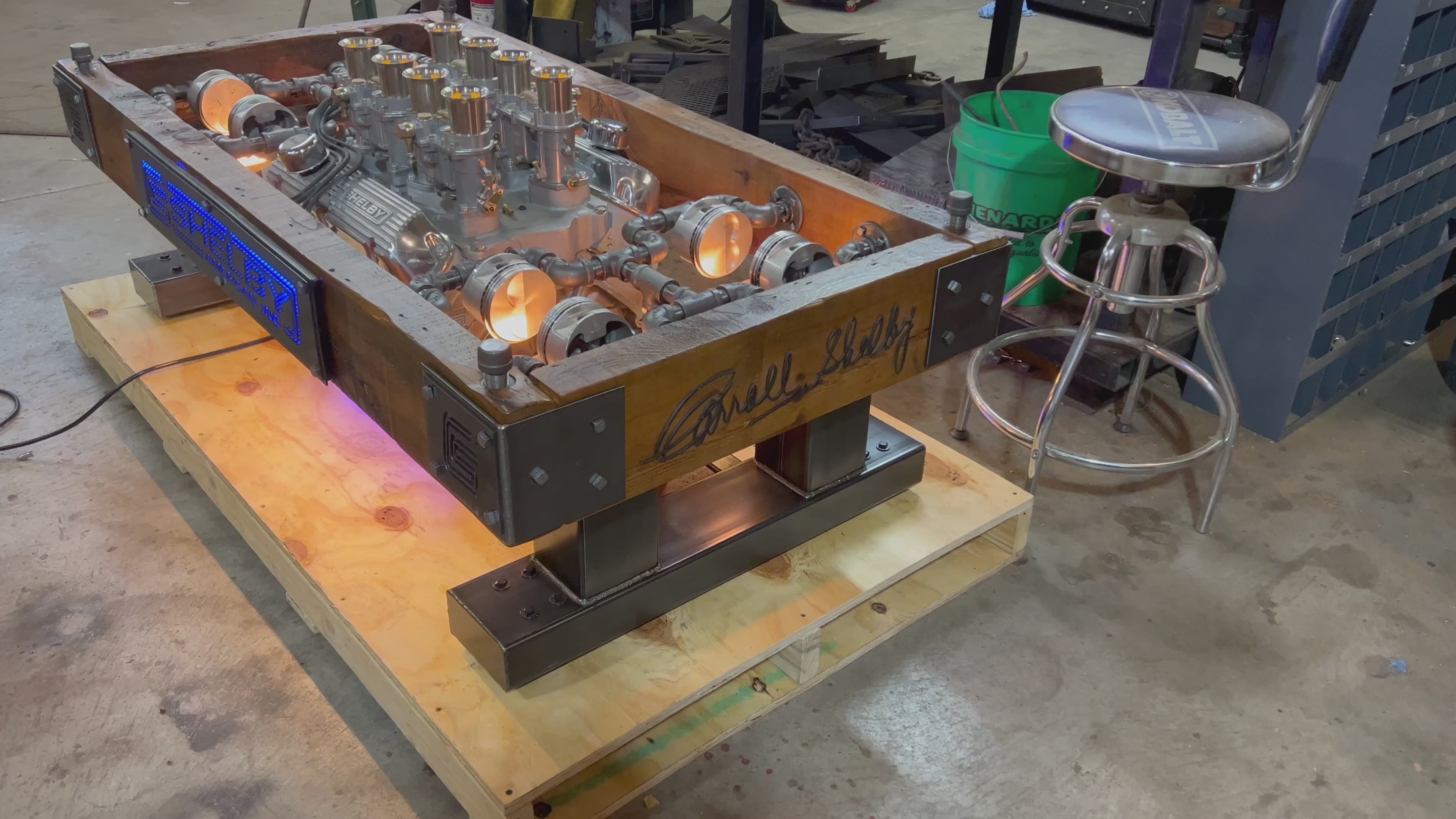 Load video: Industrial / "Coffee Table Height / Carroll Shelby 289 Engine / Table Ford Shelby / Automotive / Table #002